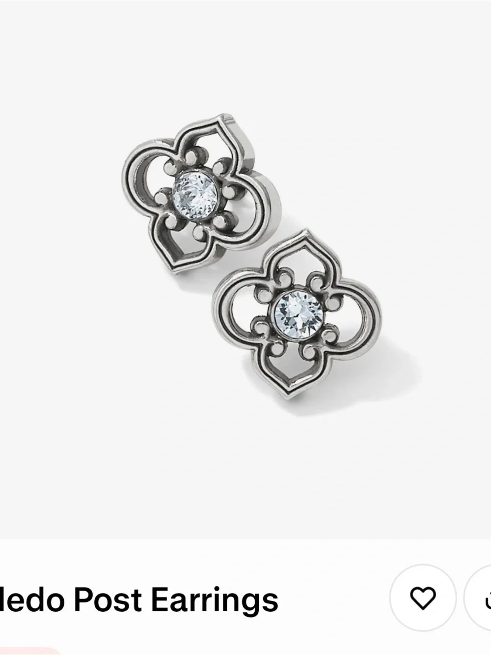 Crystal-Accent Filigree Stud Earrings - Silver